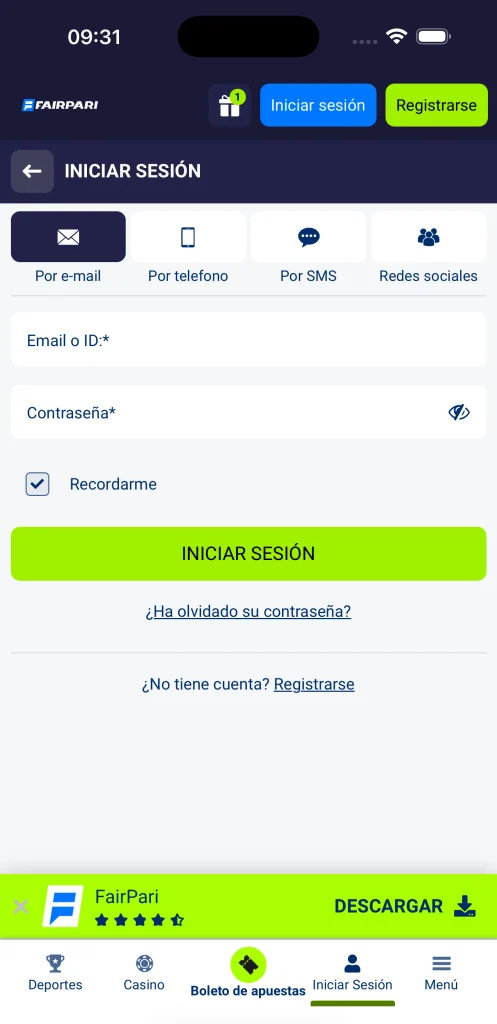 Fairpari App Login y Registro